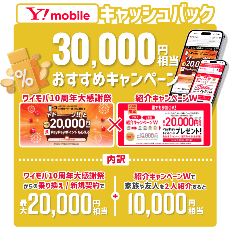ワイモバイル3万円キャッシュバックの詳細