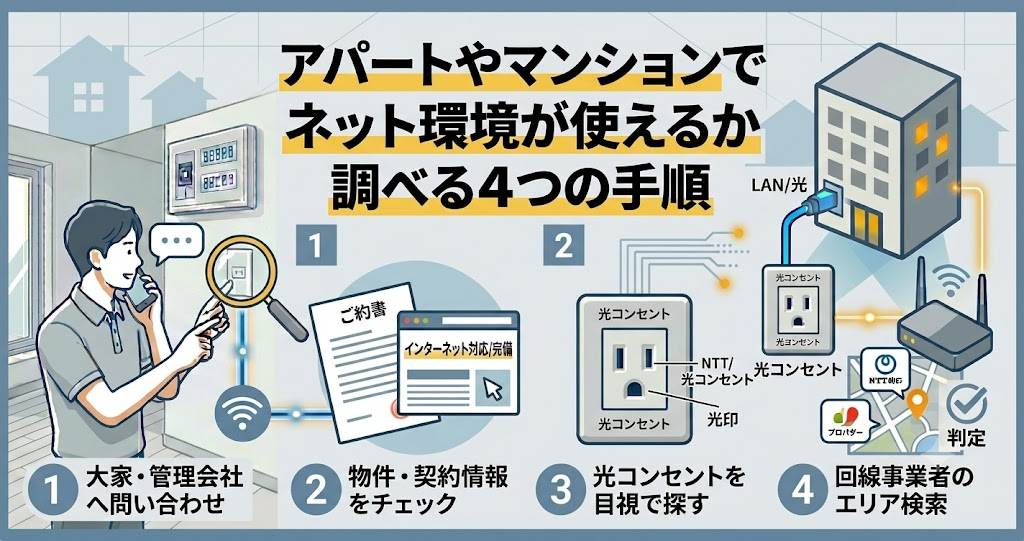 アパートやマンションでネット環境が使えるか調べる4つの手順の画像