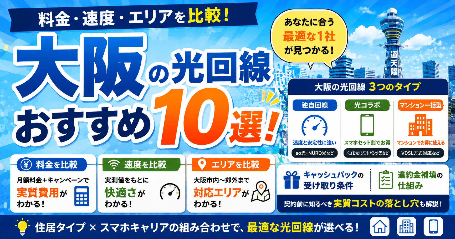 大阪の光回線おすすめ10選!料金・速度・エリアを比較
