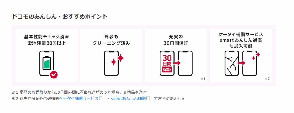 docomo Certifiedのあんしん・おすすめポイント3つを示す公式サイトの画像