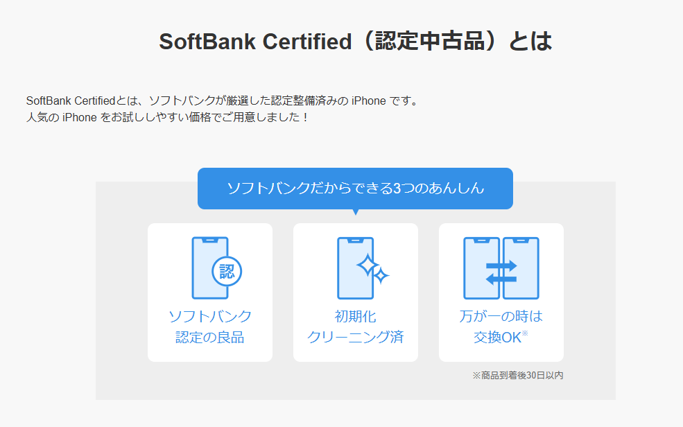 Softbank Certifiedのあんしんポイント3つを示す公式サイトの画像