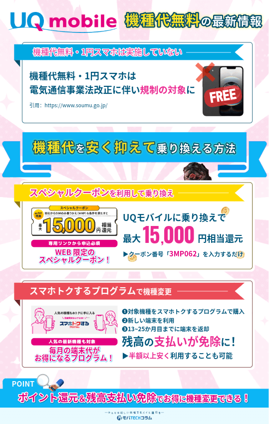 UQモバイルの機種代無料に関する最新情報