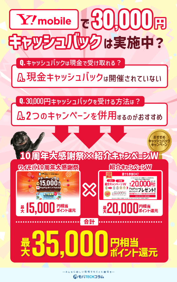 ワイモバイルのキャッシュバックのまとめ画像
