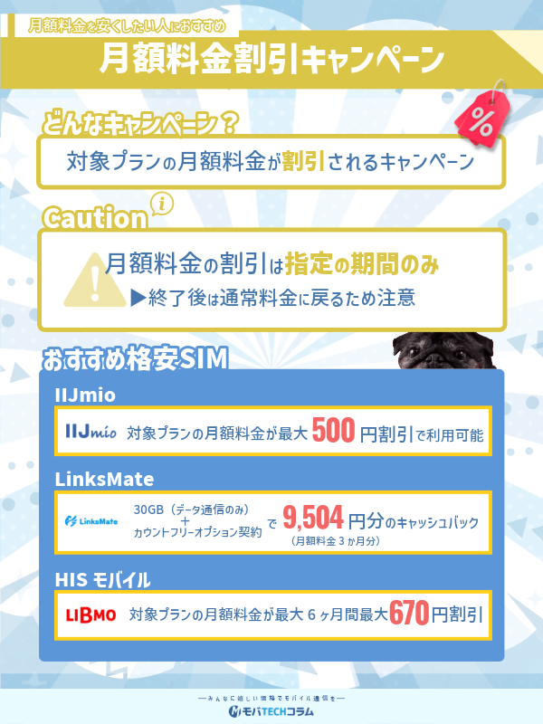 月額料金割引キャンペーンの詳細