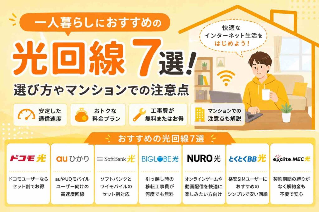 一人暮らしにおすすめの光回線7選！選び方やマンションでの注意点