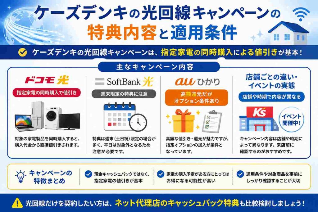 ケーズデンキの光回線キャンペーンの特典内容と適用条件