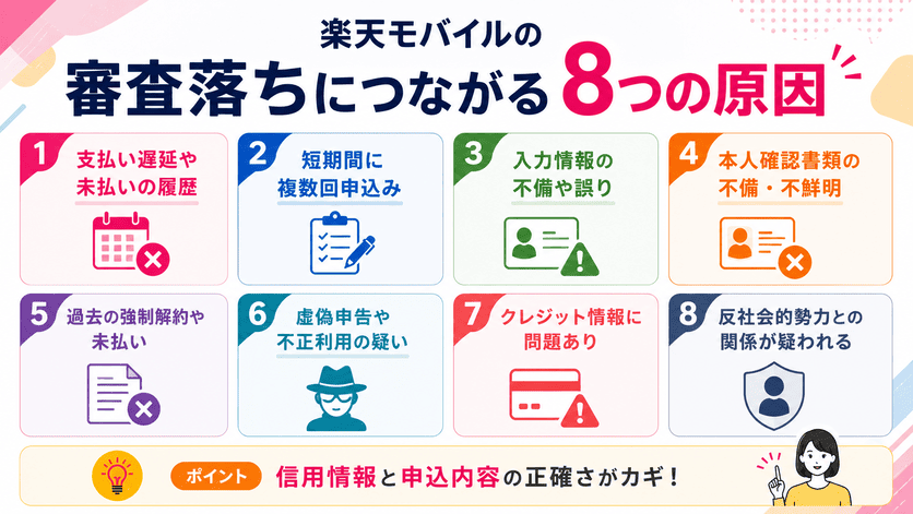 楽天モバイルの審査落ちにつながる8つの原因